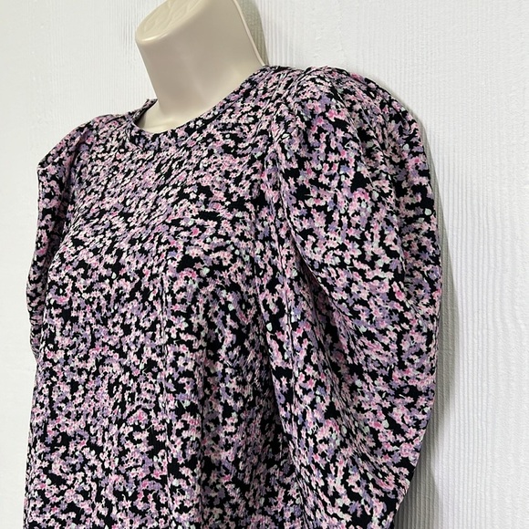 H&M - Black And Purple Floral Puff Ling Sleeve 2 Button Closure Blouse Small - Picture 8 of 14